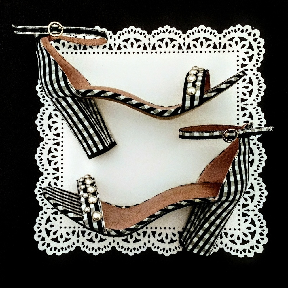 HEELS - B&W Checkered Print w/ Pearls